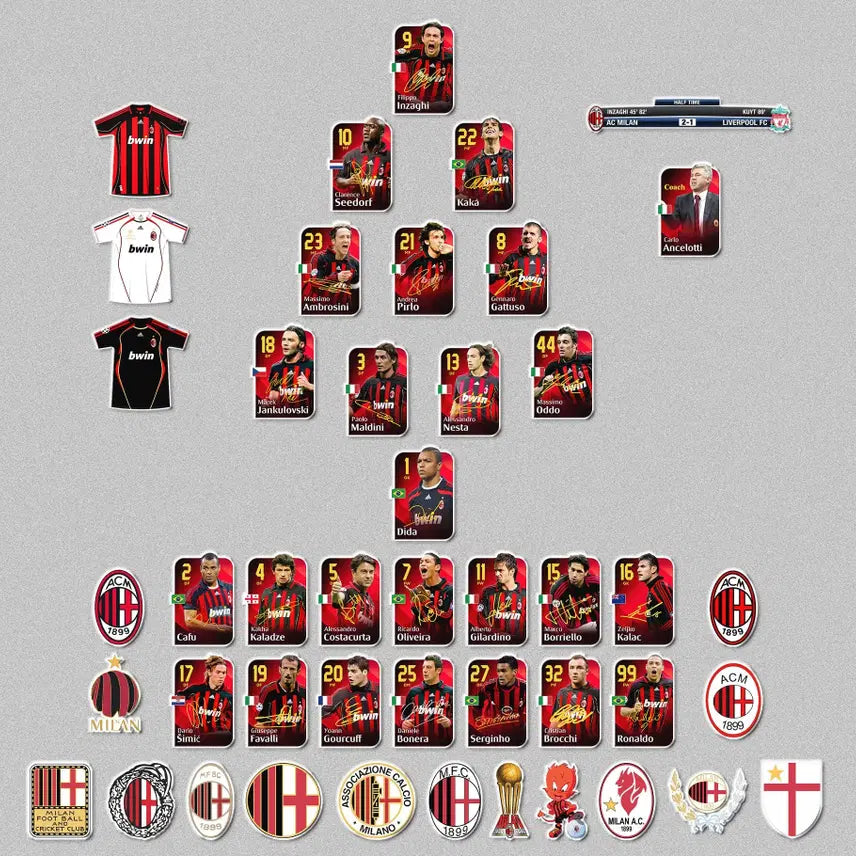[BUNJANG] AC Milan Championship Team Acrylic Refrigerator Magnet Set with Shopping Bag, Poster, Keychain, and Tin Box / AC 밀란 우승팀 선수단 아크릴 냉장고 자석 - 쇼핑백+포스터+열쇠고리+철제 상자