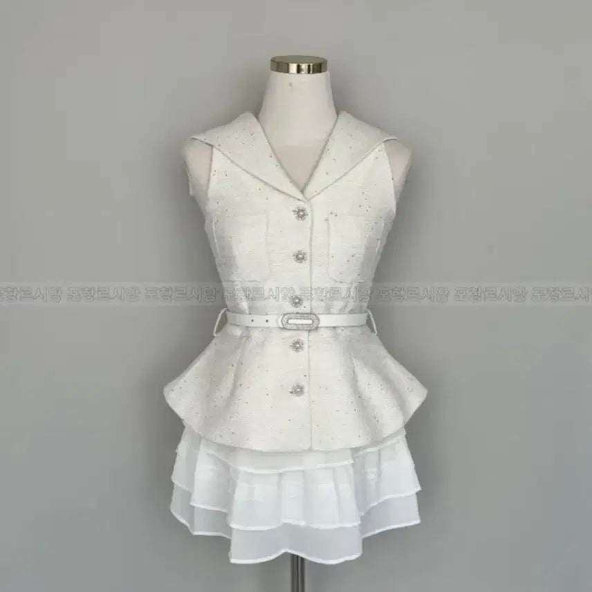 [BUNJANG] Imported Clothing Tweed Vest, Skirt, and Belt Three-Piece Set / 수입의류 트위드 조끼 치마 벨트 쓰리피스