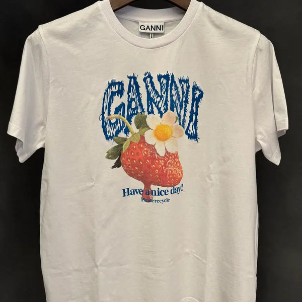 [BUNJANG] GANNI Strawberry Graphic T-Shirt White / 가니 스트로베리 그래픽 화이트 반팔티