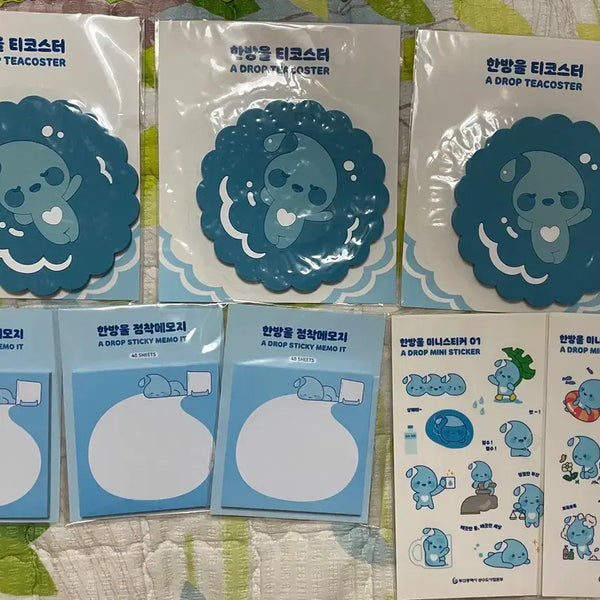 [BUNJANG] Busan Water Supply Division 'One Drop' Water Drop Dew Goods Bundle (Memo Pad, Coaster, Sticker) / 부산 상수도사업본부 한방울 물방울 이슬 굿즈 일괄 (메모지, 코스터, 스티커)