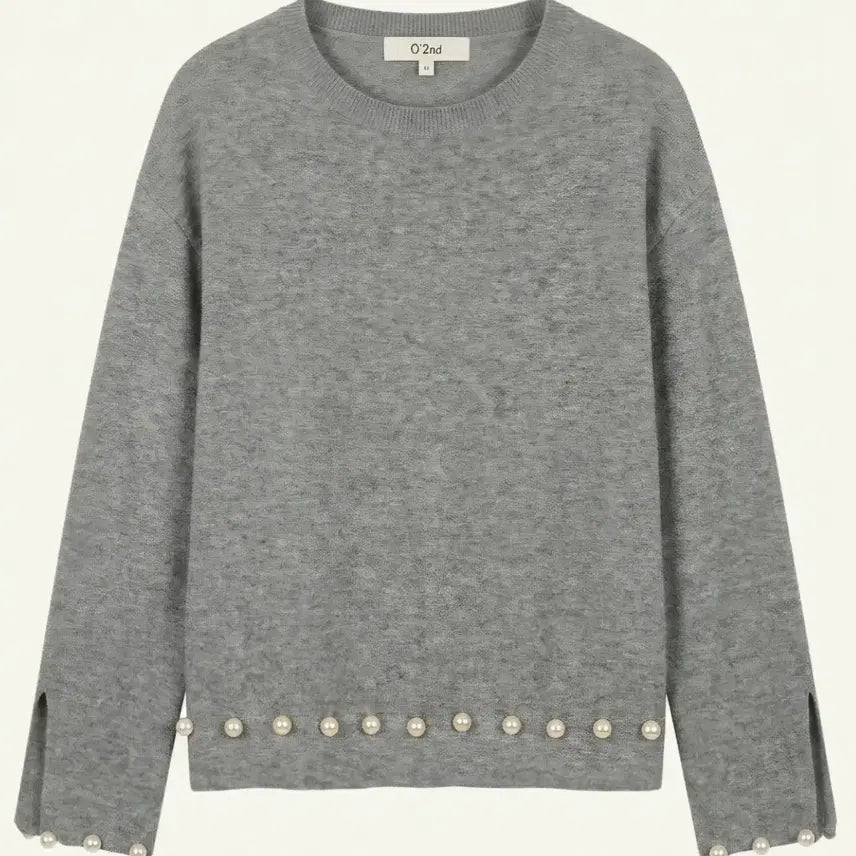 [BUNJANG] O'2nd Pearl Embellished Knit Grey / O'2nd 진주 장식 니트 그레이