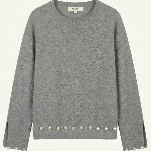 [BUNJANG] O'2nd Pearl Embellished Knit Grey / O'2nd 진주 장식 니트 그레이