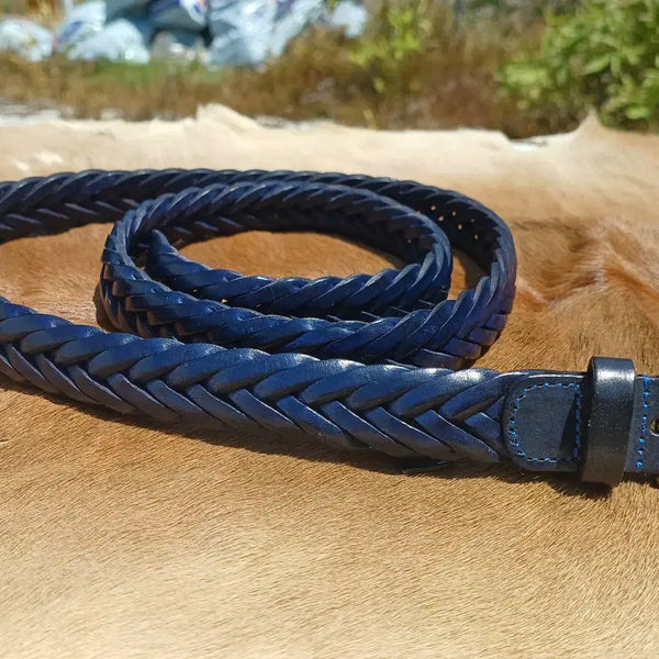 [BUNJANG] Dr. Martens x Anderson's Italian Made Narrow Mesh Leather Belt Navy (34-inch) / 닥터마틴x앤더슨스(Anderson's) 이탈리아제 내로우 메쉬 레더 벨트 네이비 (34인치)