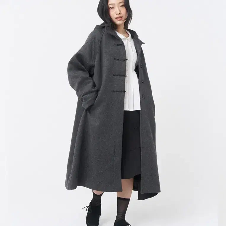 [BUNJANG] Miseki Seoul Hooded Long Duffle Coat Charcoal OS / 미세키서울 후드 롱 더플 코트 차콜