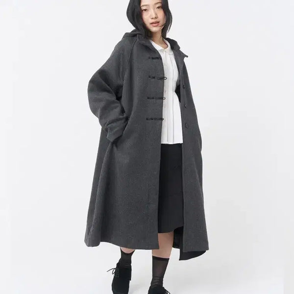[BUNJANG] Miseki Seoul Hooded Long Duffle Coat Charcoal OS / 미세키서울 후드 롱 더플 코트 차콜