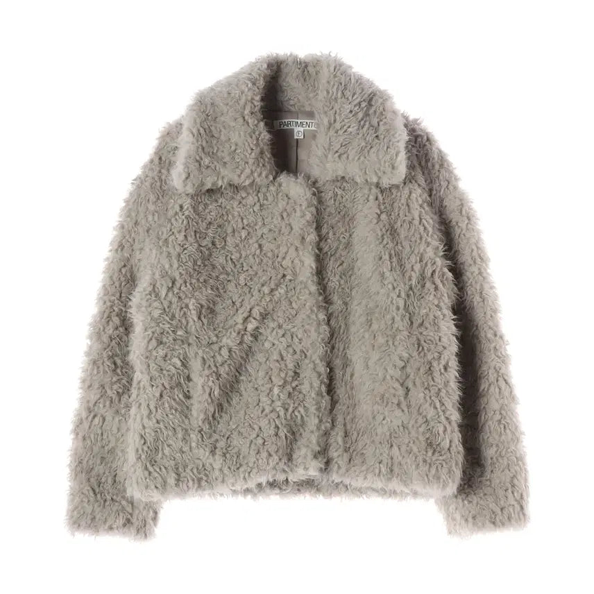 [BUNJANG] Partimento 24FW Wide Collar Fluffy Fur Coat Light Grey / 파르티멘토 24FW 와이드 카라 플러피 퍼 코트 라이트 그레이