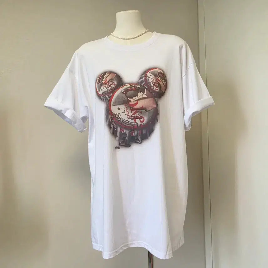 [BUNJANG] Mickey Mouse Printing Short-Sleeve T-Shirt White / 미키마우스 프린팅 반팔 티셔츠 화이트