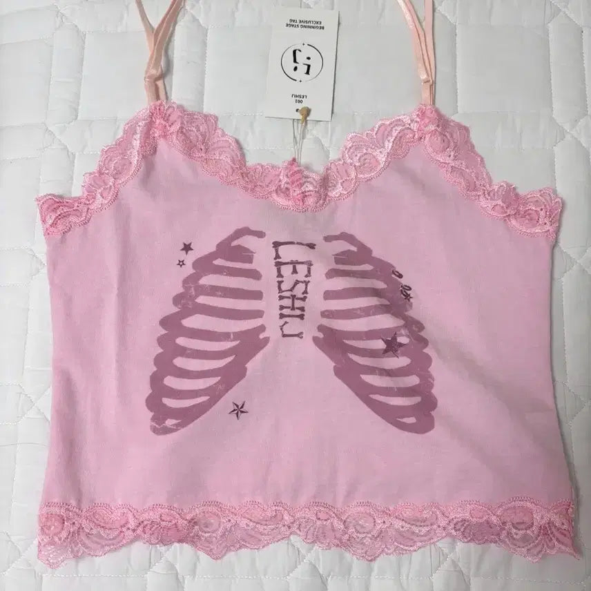 [BUNJANG] Leshij Rib Cage Skull Lace Camisole Y2K Gyaru Vintage / Leshij 갈비뼈 해골 레이스 나시 y2k 갸루 빈티지