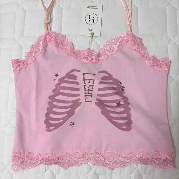[BUNJANG] Leshij Rib Cage Skull Lace Camisole Y2K Gyaru Vintage / Leshij 갈비뼈 해골 레이스 나시 y2k 갸루 빈티지