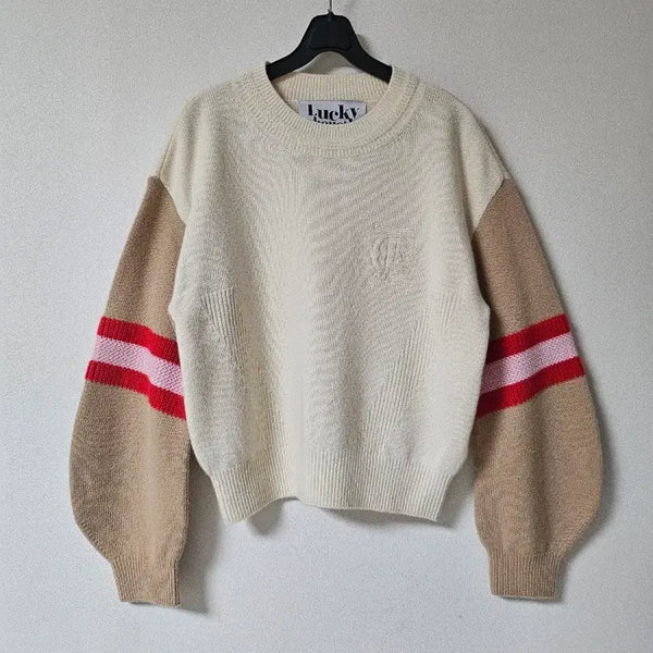 [BUNJANG] Lucky Chouette Colorblock Knit Sweater (Size F) / 럭키슈에뜨 배색 니트 F사이즈