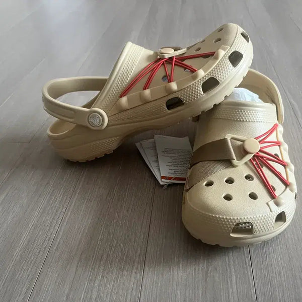 [BUNJANG] Crocs Classic Clog Mules Slides Beige Red Strap Size 260 / 크록스 클로그 뮬 슬라이드 260 새제품 정가109000