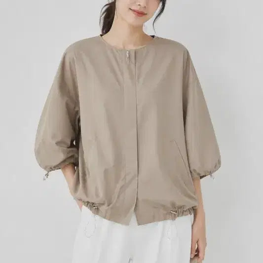 [BUNJANG] Beige Women's Free Size Jacket / 베이지 여자 FREE 자켓 O0937