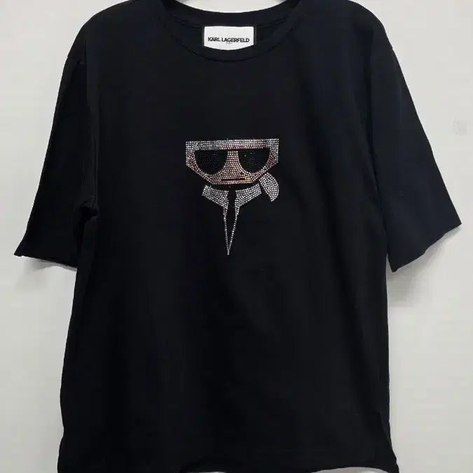 [BUNJANG] Karl Lagerfeld Black T-Shirt Cubic Embellished / 칼 라거펠트 반팔티 블랙 큐빅장식