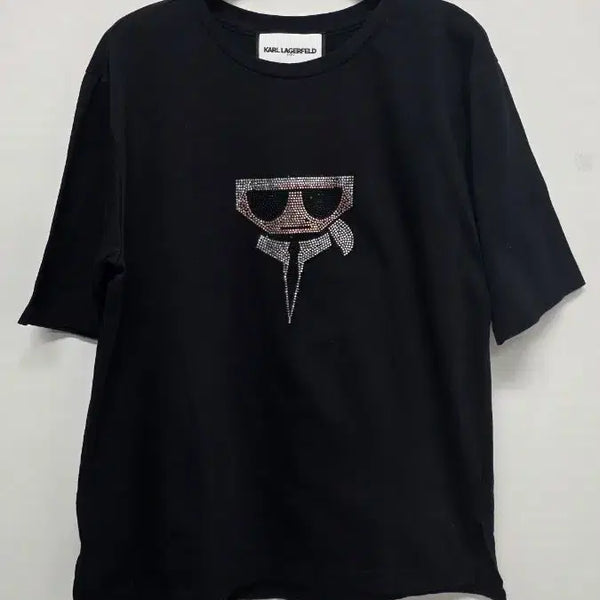 [BUNJANG] Karl Lagerfeld Black T-Shirt Cubic Embellished / 칼 라거펠트 반팔티 블랙 큐빅장식