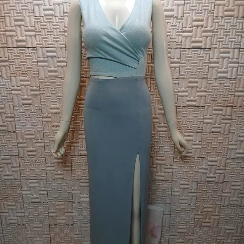 [BUNJANG] Mint Pearl Slit Long Dress (Size 44-55) / [44~55] 민트펄 트임 노출 섹시 롱원피스