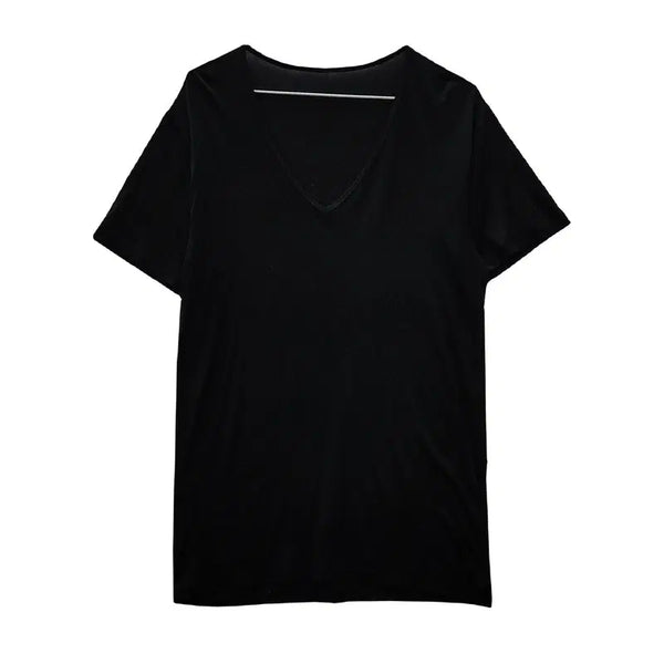 [BUNJANG] Uniqlo Airism V-Neck Short Sleeve T-Shirt Black M / UNIQLO 유니클로 에어리즘 브이넥 블랙 반팔 티 M