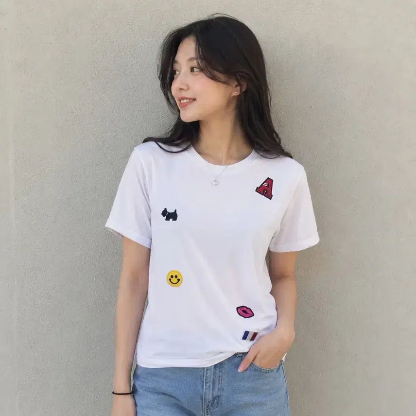 [BUNJANG] Agatha Paris Women's Patch Short Sleeve T-Shirt / [M] 아가타 여성 패치 반팔티