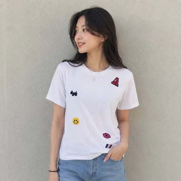 [BUNJANG] Agatha Paris Women's Patch Short Sleeve T-Shirt / [M] 아가타 여성 패치 반팔티