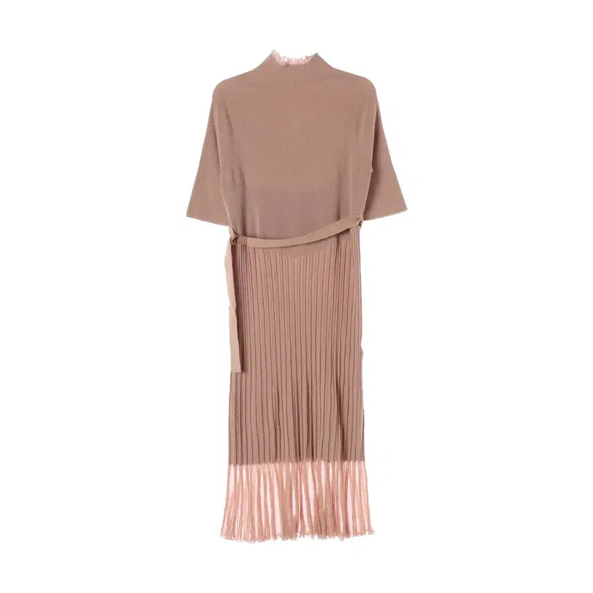 [BUNJANG] SYSTEM 22FW Wool Blend Ribbed Belted High Neck Long Dress / 시스템 22FW 울 블렌드 골지 벨티드 하이넥 롱 원피스