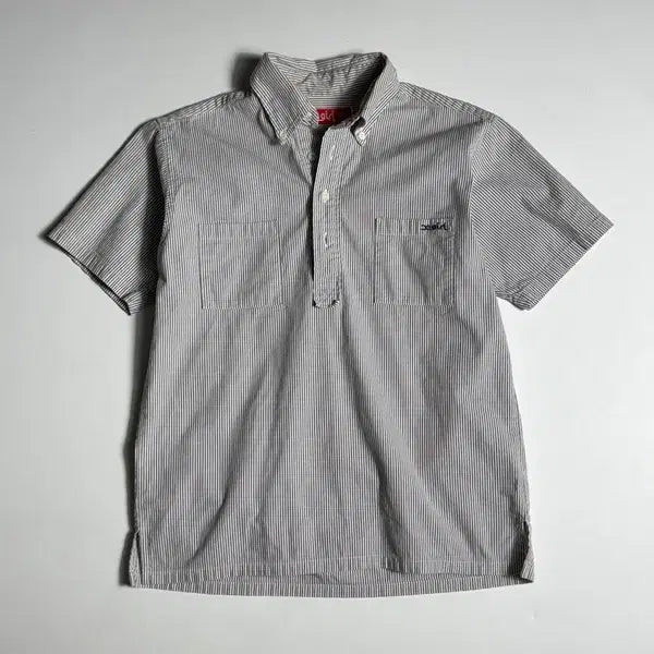 [BUNJANG] X-girl Half Button Stripe Short Sleeve Shirt / 엑스걸 X girl 하프 버튼 스트라이프 반팔 셔츠 R2922