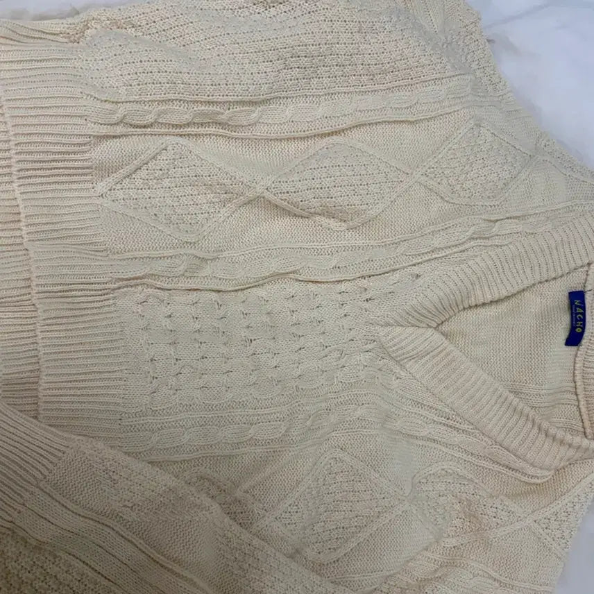 [BUNJANG] Cream Beige Yellow Ivory Knit Sweater / 보세 크림 베이지 옐로우 아이보리 니트