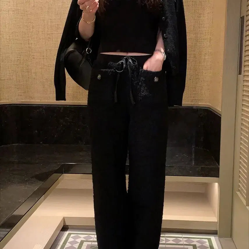 [BUNJANG] Objest Tweed Bouclé Pants Black Short / 오브제스트 트위드 부클팬츠 블랙 숏