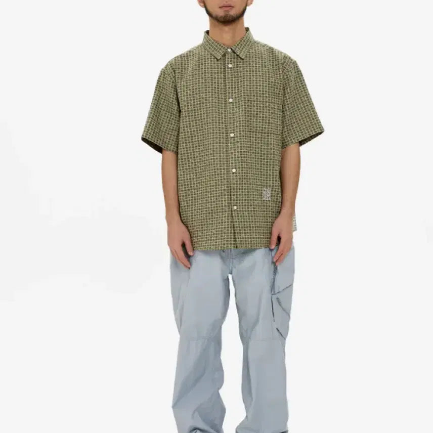 [BUNJANG] Yeseyesee Y.E.S Font Plaid Half Shirt Green XL / Yeseyesee 반팔 셔츠