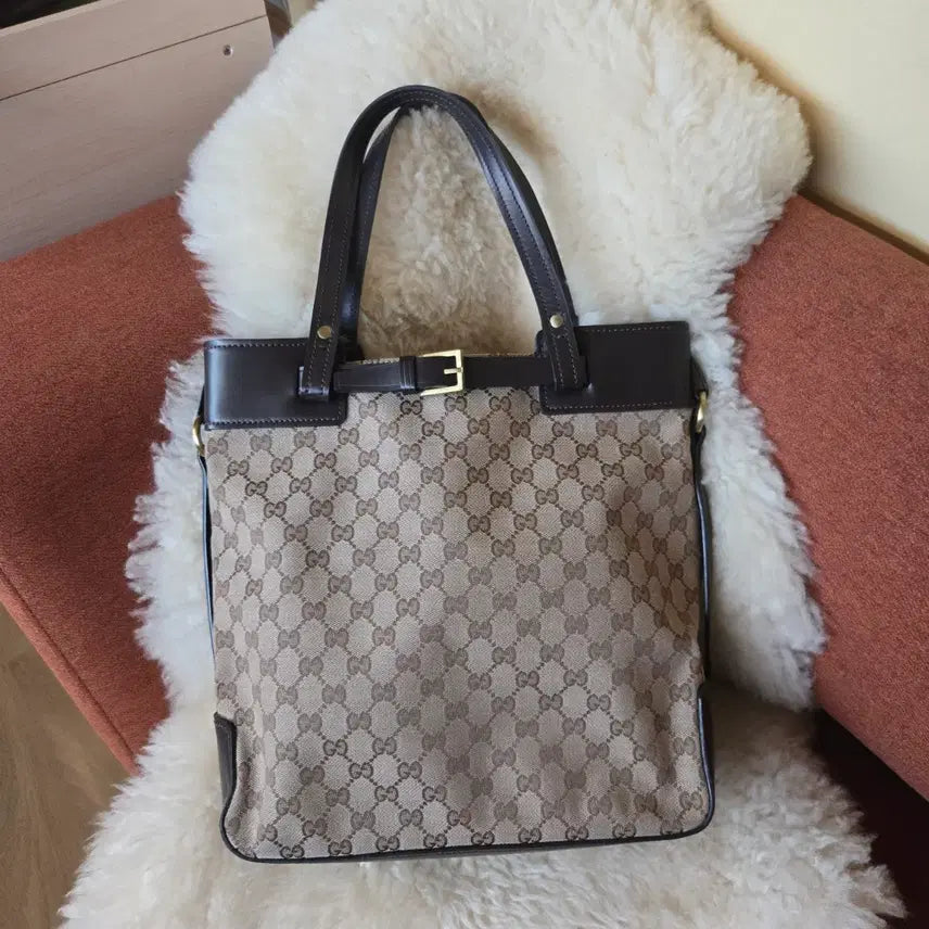 [BUNJANG] Gucci GG Supreme Belted Square Canvas Shopper Tote Bag / 구찌 GG 시마 벨티드 스퀘어 캔버스 쇼퍼 토드백