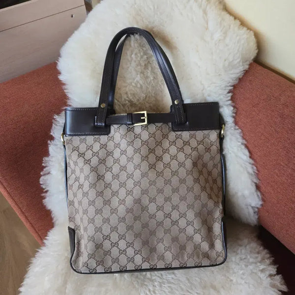 [BUNJANG] Gucci GG Supreme Belted Square Canvas Shopper Tote Bag / 구찌 GG 시마 벨티드 스퀘어 캔버스 쇼퍼 토드백