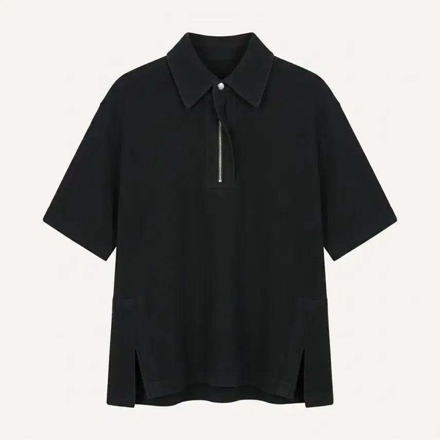 [BUNJANG] Wooyoungmi Half Zip Short Sleeve PK Black (Size 52) / 우영미 하프집업 반팔 PK 블랙 (52)