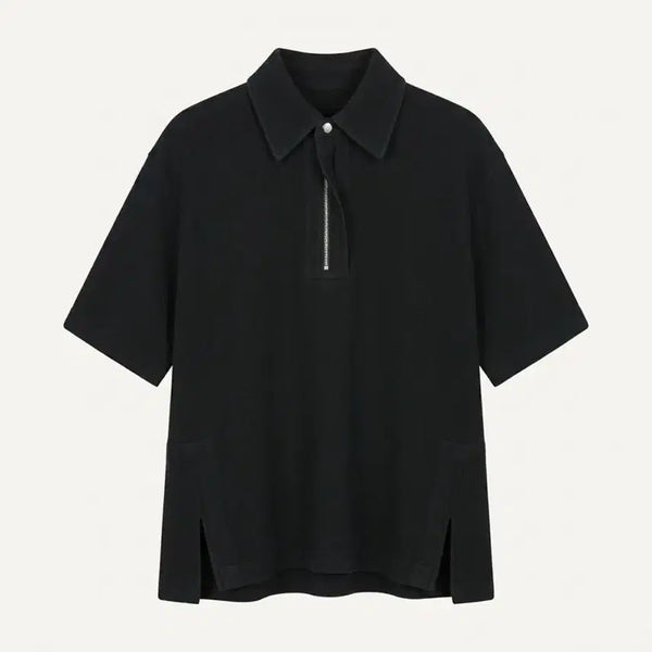 [BUNJANG] Wooyoungmi Half Zip Short Sleeve PK Black (Size 52) / 우영미 하프집업 반팔 PK 블랙 (52)