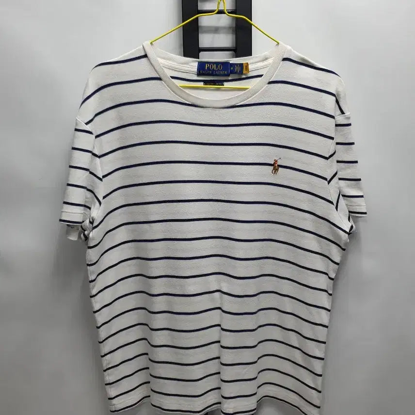 [BUNJANG] Polo Ralph Lauren Striped Crewneck T-Shirt White M / 폴로 랄프로렌 반팔 라운드티 스트라이프 화이트 qr탭 m