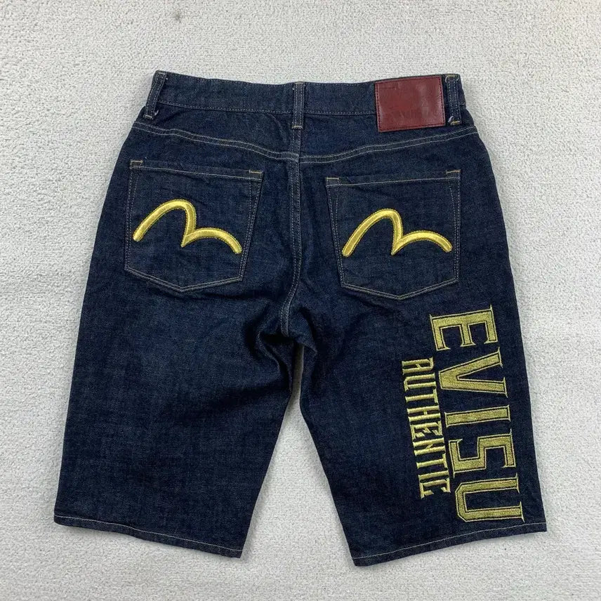 [BUNJANG] Evisu Raw Denim Back Logo Shorts / EVISU 에비수 백로고 생지 데님 쇼츠
