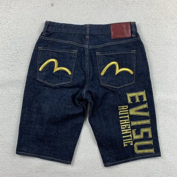 [BUNJANG] Evisu Raw Denim Back Logo Shorts / EVISU 에비수 백로고 생지 데님 쇼츠
