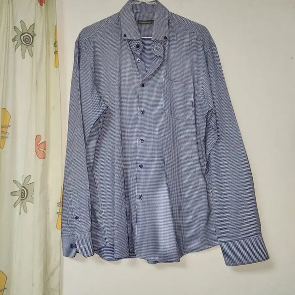 [BUNJANG] Men's Big Size Checkered Shirt Navy 110 / 빅사이즈 체크 남방 셔츠 110