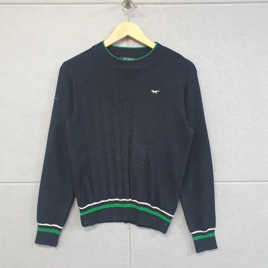 [BUNJANG] Wool Knit Navy Green Color Block Sweater / #울시 니트 M 네이비 그린 배색