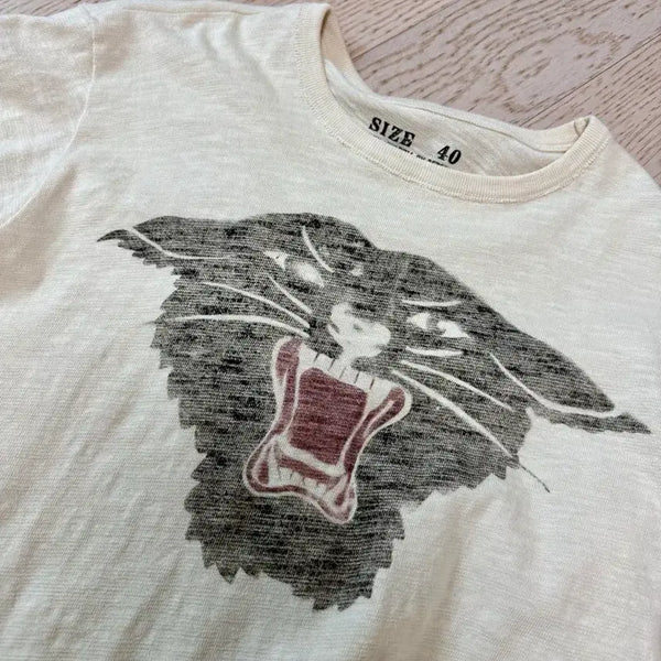 [BUNJANG] Bronson Black Panther Cotton Slub T-Shirt Cream Size 40 / 브론슨 흑표 반팔 티셔츠 크림색 40
