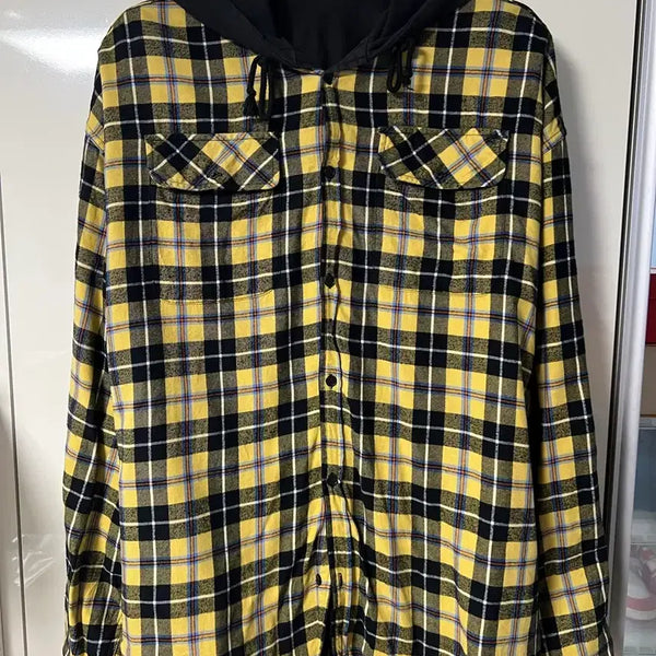 [BUNJANG] ProjectGR Reversible Hoodie Checkered Shirt Black Yellow / [1]프로젝트gr 리버시블 후디 체크 셔츠 블랙 옐로우