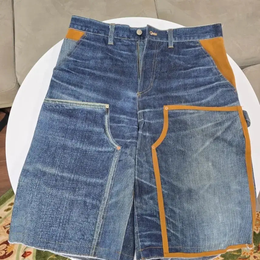 [BUNJANG] Andersson Bell Unisex Denim Trompe L'oeil Double Knee Shorts / 앤더슨벨 데님 트롱프뢰유 더블 니 쇼츠