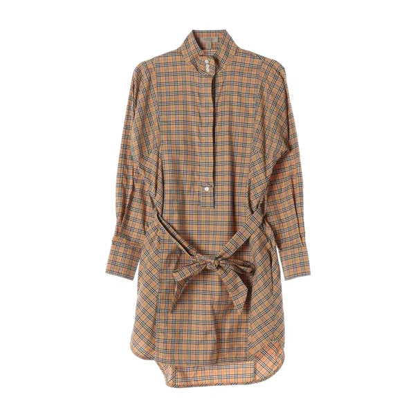 [BUNJANG] Burberry 20SS High Neck Belted Cotton Shirt Dress / 버버리 20SS 체크 패턴 하이넥 벨티드 코튼 셔츠 원피스