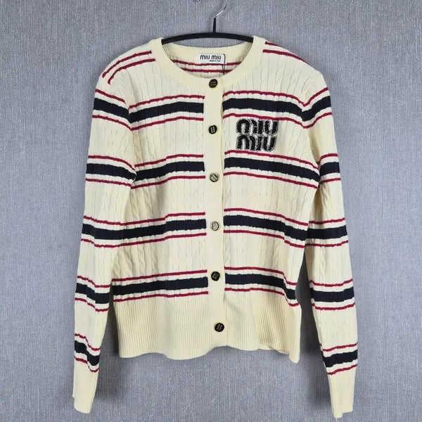 [BUNJANG] Miu Miu 23FW Stripe Cable Knit Cardigan / 미우미우 23FW 스트라이프 케이블 니트 가디건