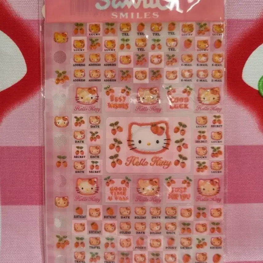 [BUNJANG] Retro Classic Kitty Strawberry Sticker Seal for 6-Hole Diary Binder / 고전 키티 딸기 스티커 씰 6공 다이어리 바인더 레트로 빈티지