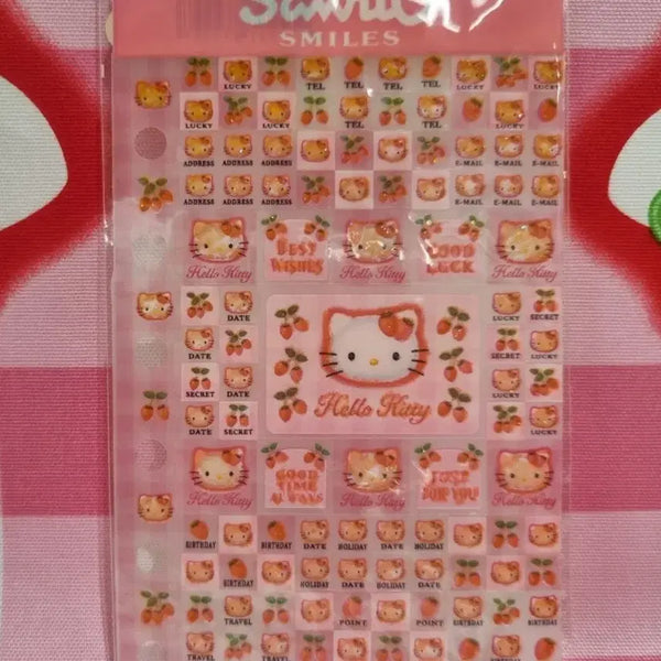 [BUNJANG] Retro Classic Kitty Strawberry Sticker Seal for 6-Hole Diary Binder / 고전 키티 딸기 스티커 씰 6공 다이어리 바인더 레트로 빈티지