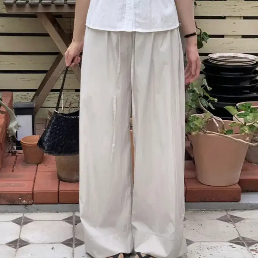 [BUNJANG] Ably Nylon Banding Pants Beige Free Size / 에이블리 나일론 밴딩팬츠 여름팬츠 베이지free