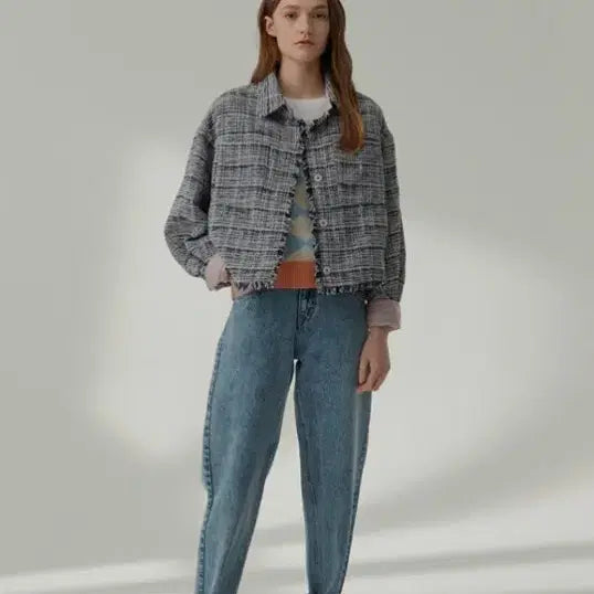 [BUNJANG] Thursday Island Cocoon Check Tweed Shirt Jacket / 써스데이아일랜드 코쿤 체크 트위드 셔츠형 자켓