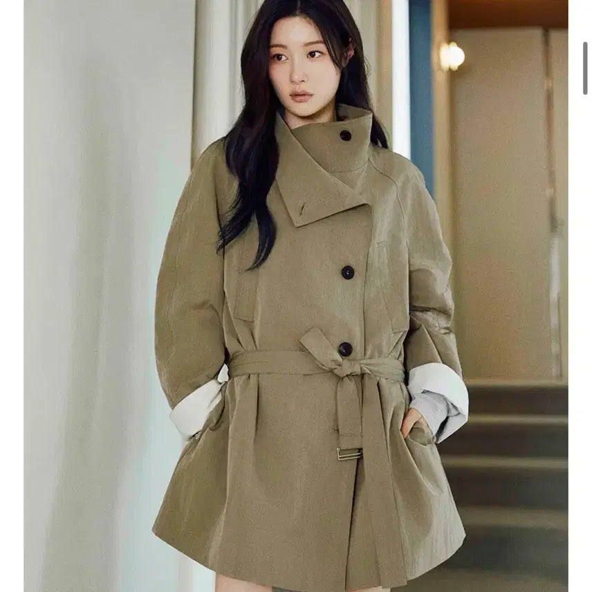 [BUNJANG] ON&ON High-Neck Half Trench Coat Khaki / 온앤온 하이넥 하프 트렌치코트 카키 55 1회착용
