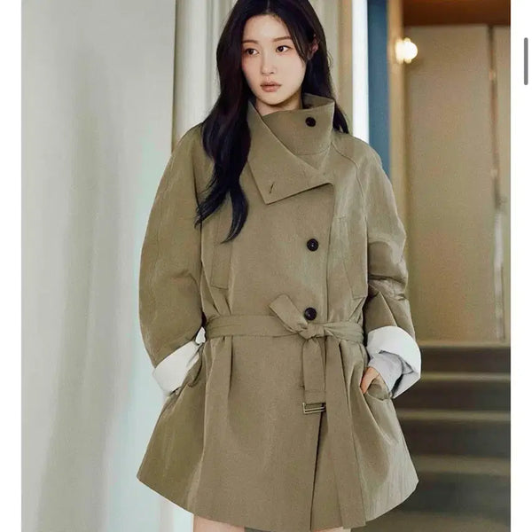 [BUNJANG] ON&ON High-Neck Half Trench Coat Khaki / 온앤온 하이넥 하프 트렌치코트 카키 55 1회착용