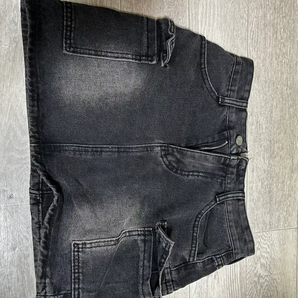 [BUNJANG] Black Cargo Denim Mini Skirt / 카고 청치마 블랙 숏