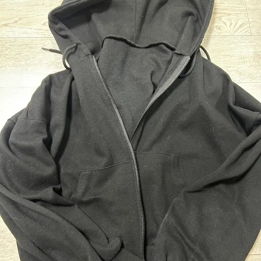 [BUNJANG] Crop Hoodie Zip-Up Black / 크롭 후드집업