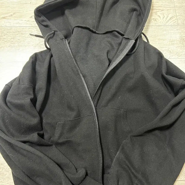 [BUNJANG] Crop Hoodie Zip-Up Black / 크롭 후드집업